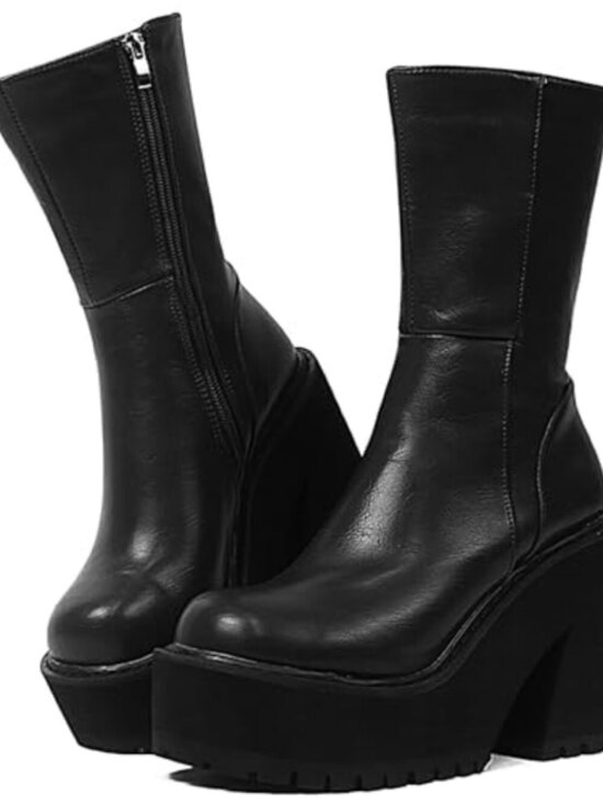 Shoes - 🆕 Womens Wedge Heel Ankle Boots Platform Zipper Punk Motorcycle Booties Chunky